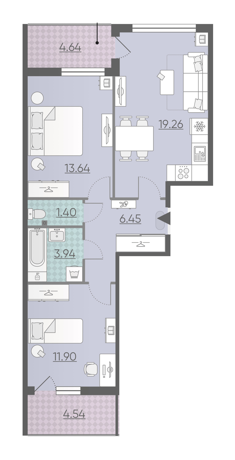 Двухкомнатная квартира в : площадь 61.18 м2 , этаж: 2 – купить в Санкт-Петербурге
